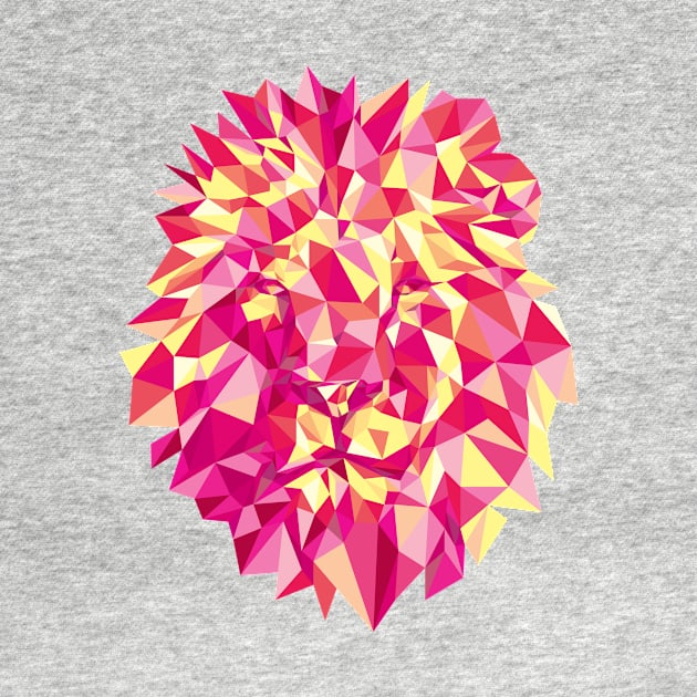 Bright Pinks Geometric Lion by polliadesign